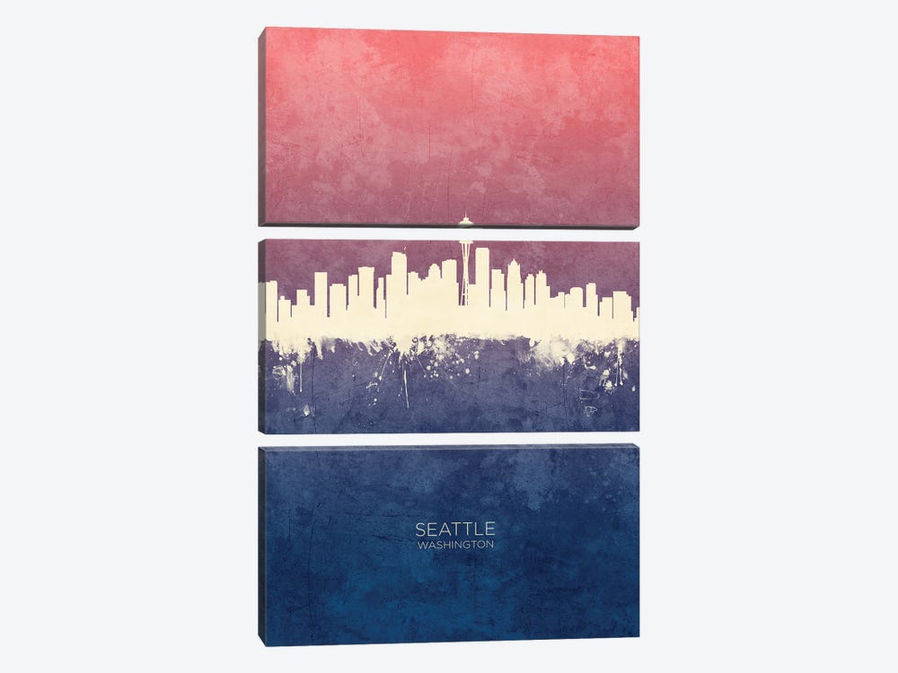 Seattle Washington Skyline Blue Rose by Michael Tompsett 3-piece Canvas Artwork