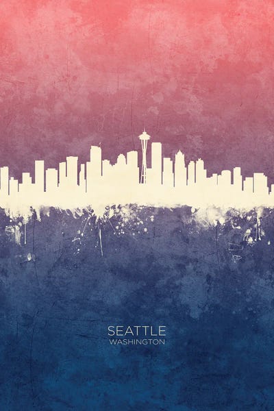 Seattle Skylines: Seattle Washington Skyline Blue Rose by Michael Tompsett