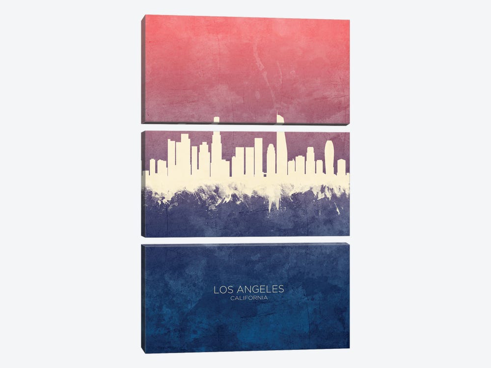Los Angeles California Skyline Blue Rose by Michael Tompsett 3-piece Art Print