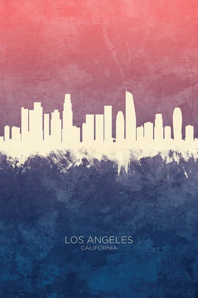 Los Angeles Skylines: Los Angeles California Skyline Blue Rose by Michael Tompsett