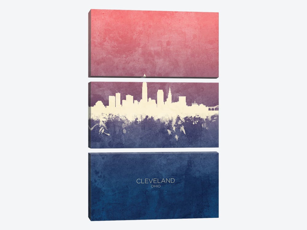 Cleveland Ohio Skyline Blue Rose by Michael Tompsett 3-piece Canvas Art