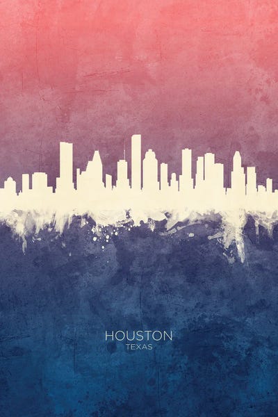Canvas Print: Houston Texas Skyline Blue Rose by Michael Tompsett