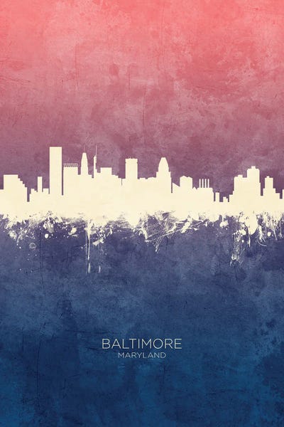 Baltimore Maryland Skyline Blue Rose by Michael Tompsett framed wall art