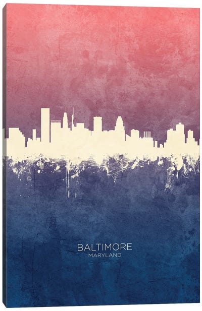 Baltimore Maryland Skyline Blue Rose Canvas Art Print - Baltimore Art