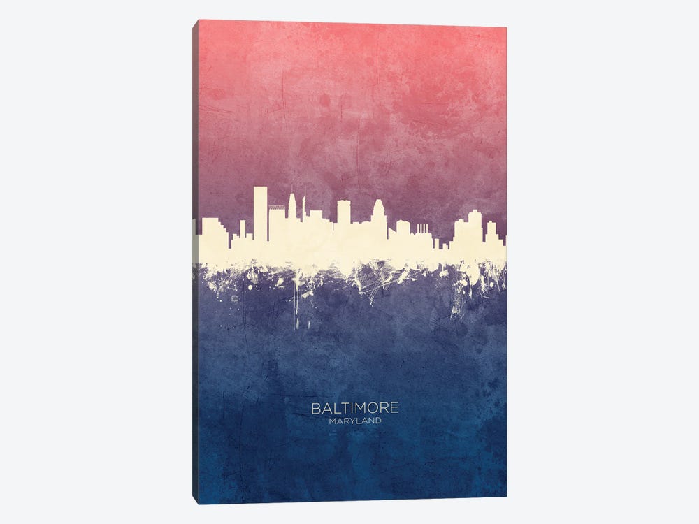 Baltimore Maryland Skyline Blue Rose 1-piece Canvas Art Print