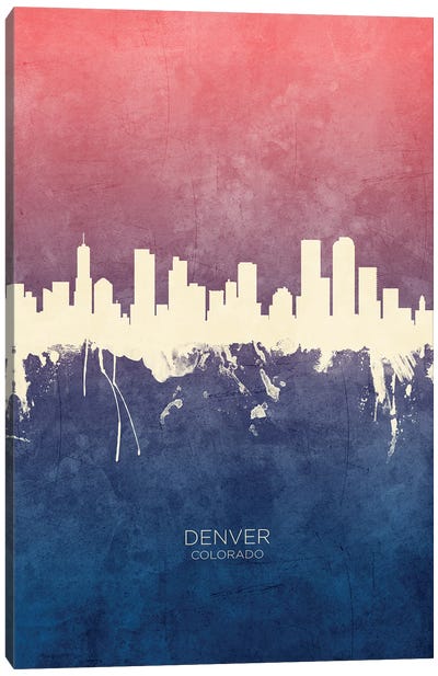 Denver Colorado Skyline Blue Rose Canvas Art Print - Colorado Art