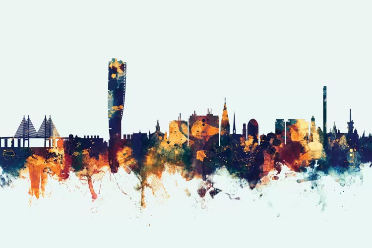 Malmo, Sweden On Blue by Michael Tompsett wall art