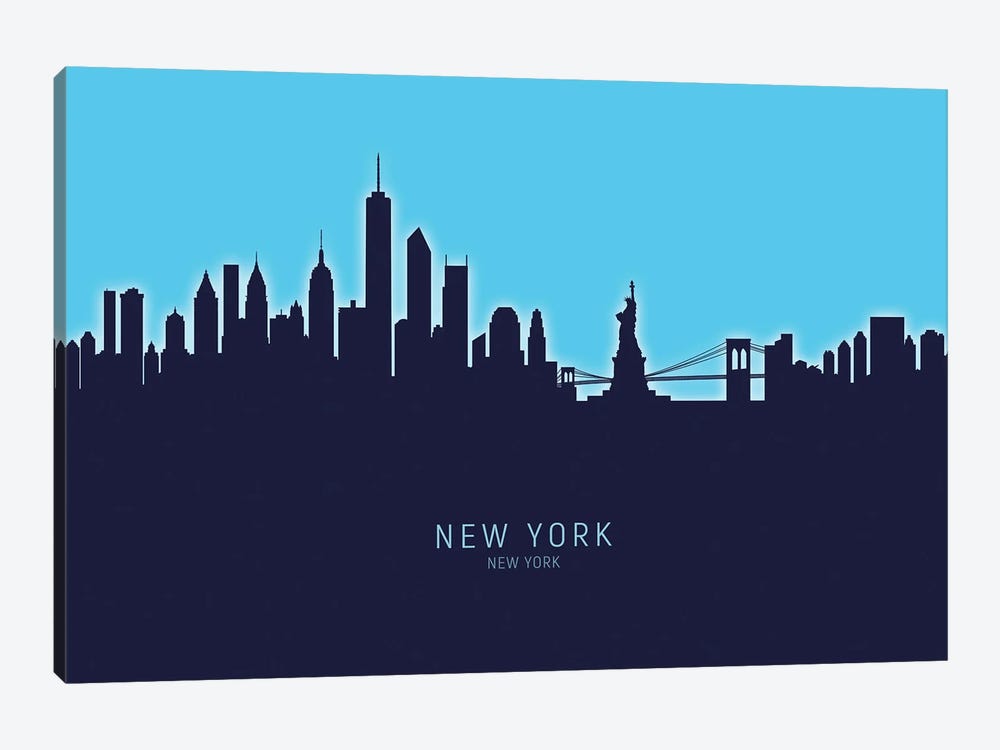 New York New York Skyline Glow Blue by Michael Tompsett 1-piece Canvas Artwork