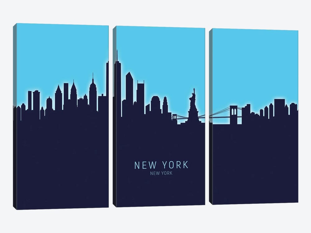 New York New York Skyline Glow Blue by Michael Tompsett 3-piece Canvas Art