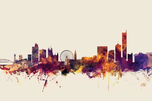 Manchester: Beige Background Skyline Of Manchester, England, United Kingdom by Michael Tompsett