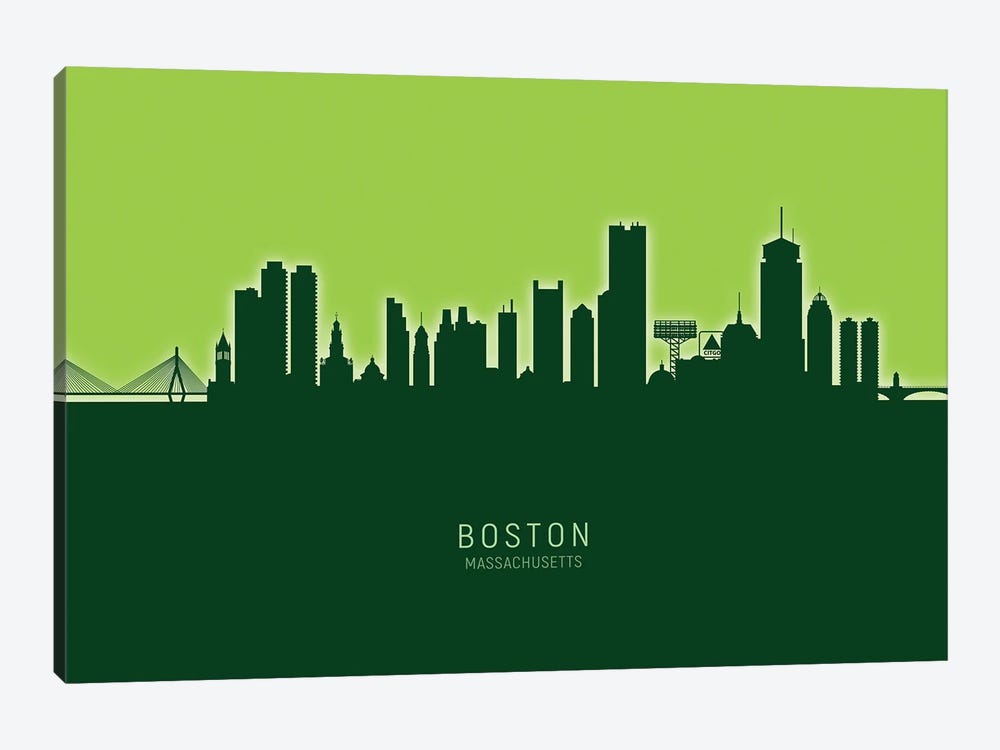 Boston Massachusetts Skyline Glow Citrus by Michael Tompsett 1-piece Canvas Print