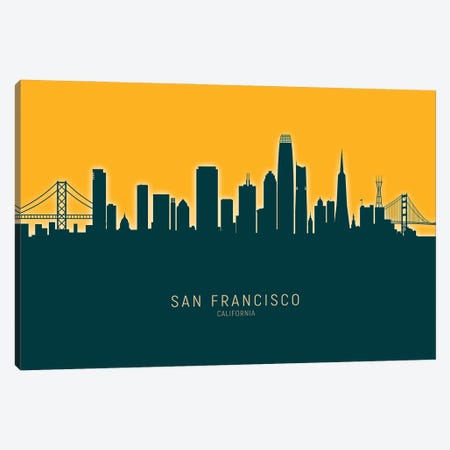 San Francisco  Skyline Glow Mango Canvas Print #MTO3357} by Michael Tompsett Canvas Art