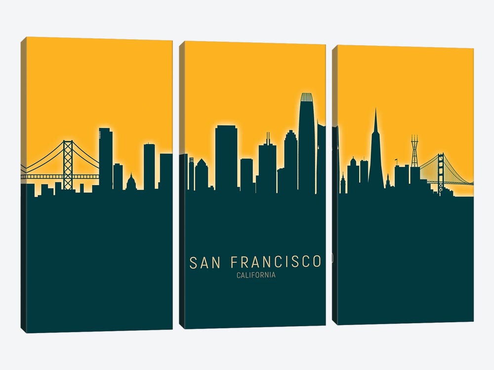 San Francisco  Skyline Glow Mango by Michael Tompsett 3-piece Canvas Print