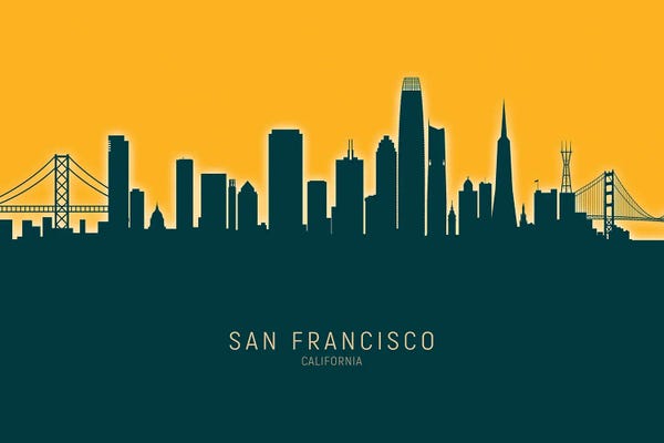 San Francisco Skylines: San Francisco  Skyline Glow Mango by Michael Tompsett