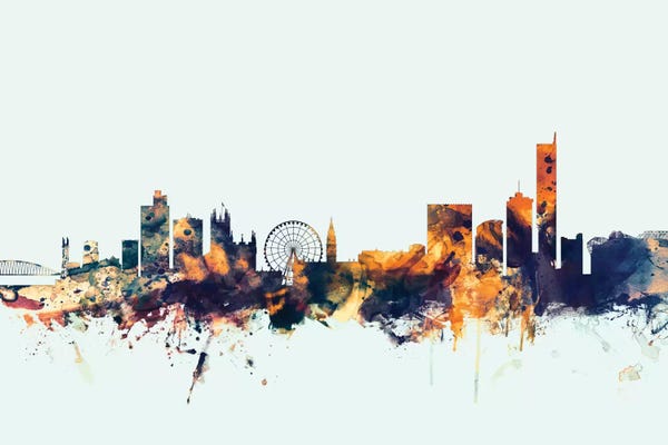 Blue Background Skyline Of Manchester, England, United Kingdom