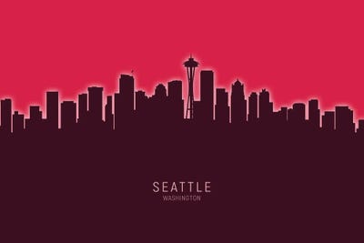 Seattle Washington Skyline Glow Red by Michael Tompsett art print