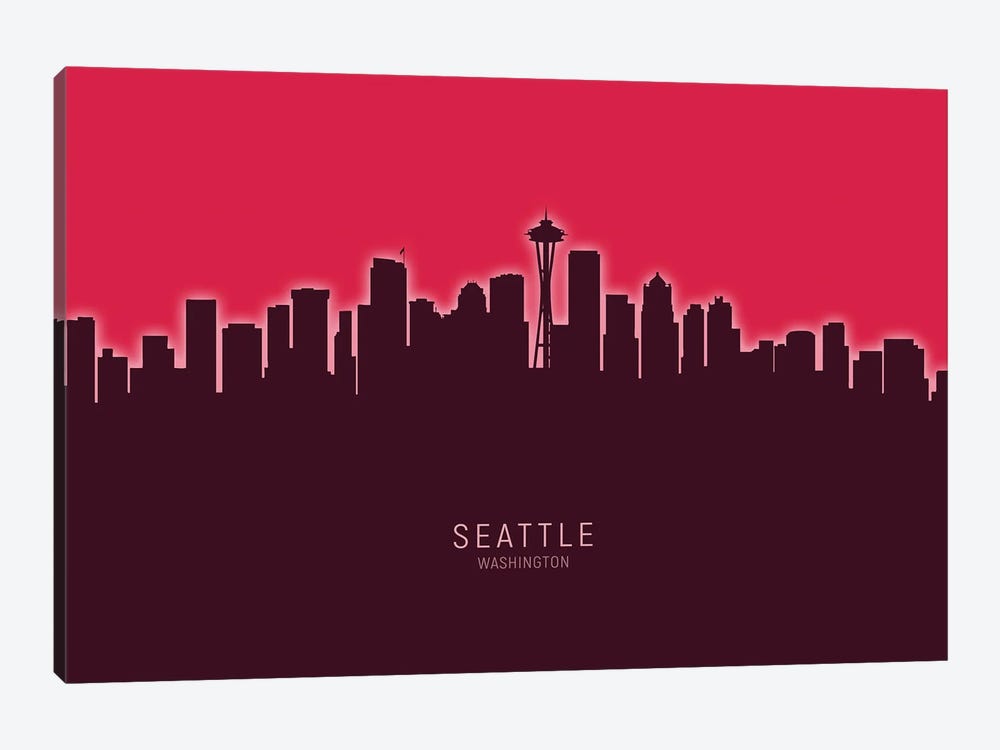 Seattle Washington Skyline Glow Red by Michael Tompsett 1-piece Canvas Wall Art