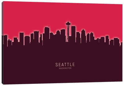 Seattle Washington Skyline Glow Red Canvas Art Print - Seattle Art