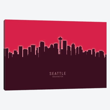 Seattle Washington Skyline Glow Red Canvas Print #MTO3363} by Michael Tompsett Canvas Artwork