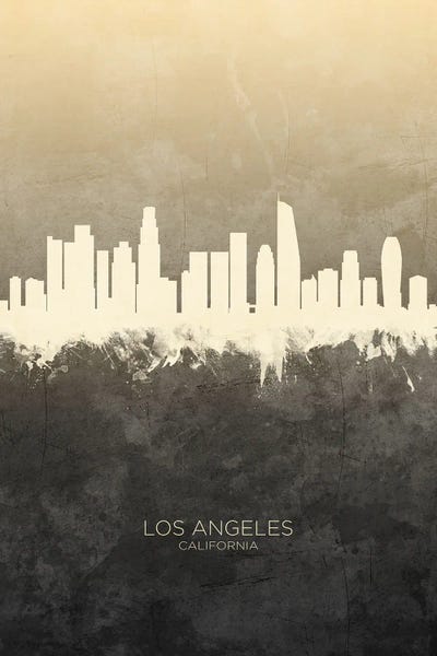 Los Angeles Skylines: Los Angeles California Skyline Taupe by Michael Tompsett