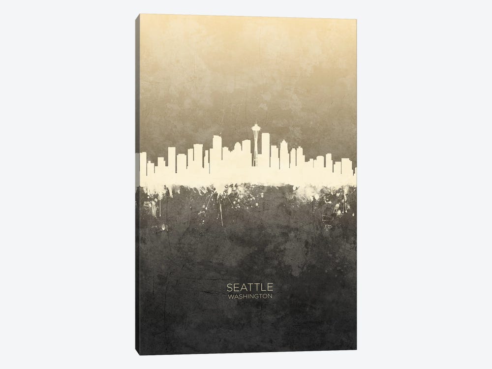 Seattle Washington Skyline Taupe by Michael Tompsett 1-piece Canvas Artwork