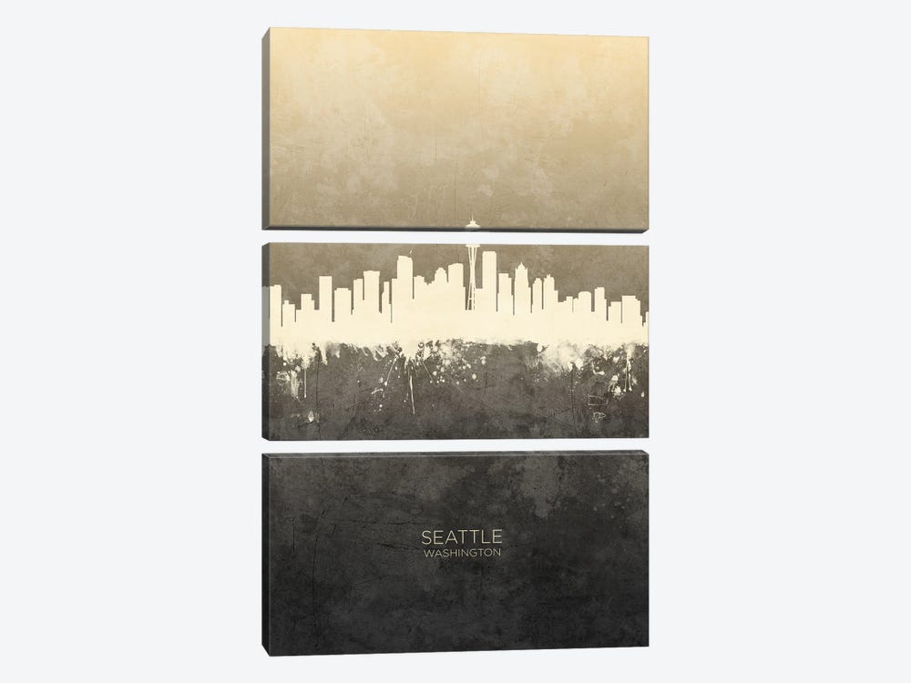 Seattle Washington Skyline Taupe by Michael Tompsett 3-piece Canvas Art