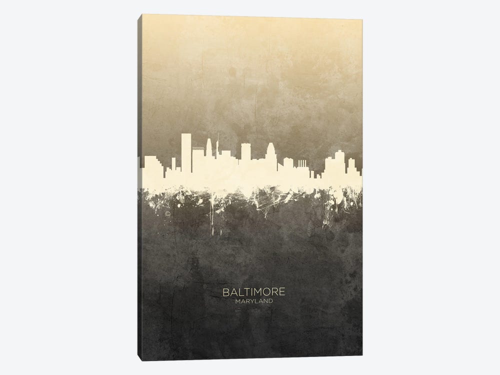 Baltimore Maryland Skyline Taupe by Michael Tompsett 1-piece Canvas Art Print