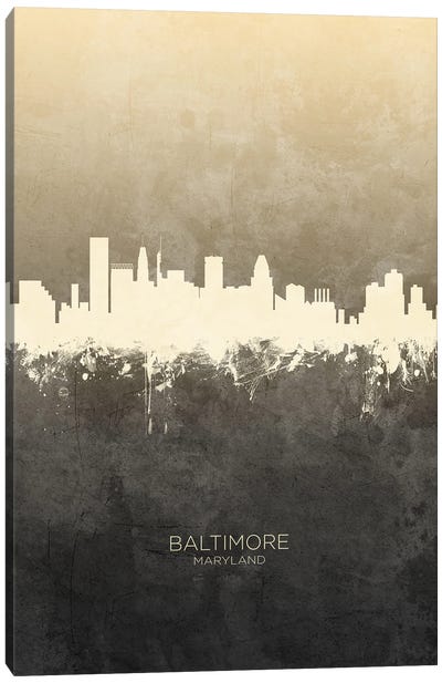 Baltimore Maryland Skyline Taupe Canvas Art Print - Baltimore Art