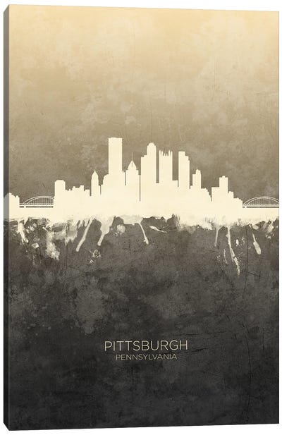 Pittsburgh Pennsylvania Skyline Taupe Canvas Art Print - Pittsburgh Skylines