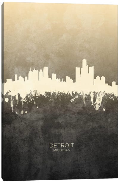 Detroit Michigan Skyline Taupe Canvas Art Print - Detroit Skylines