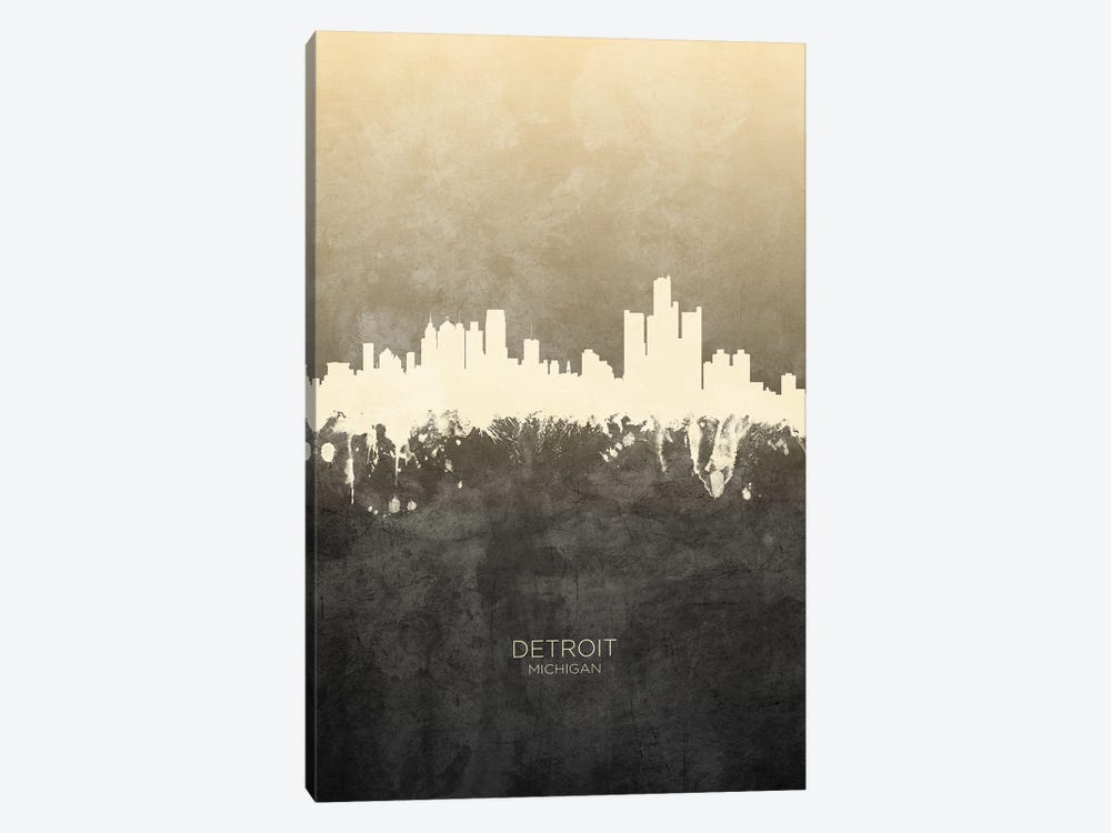 Detroit Michigan Skyline Taupe by Michael Tompsett 1-piece Canvas Print