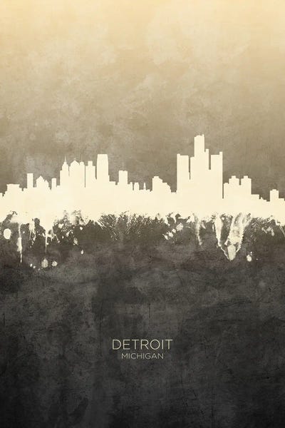 Michigan: Detroit Michigan Skyline Taupe by Michael Tompsett