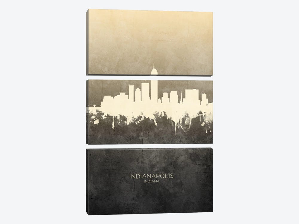 Indianapolis Indiana Skyline Taupe by Michael Tompsett 3-piece Canvas Print
