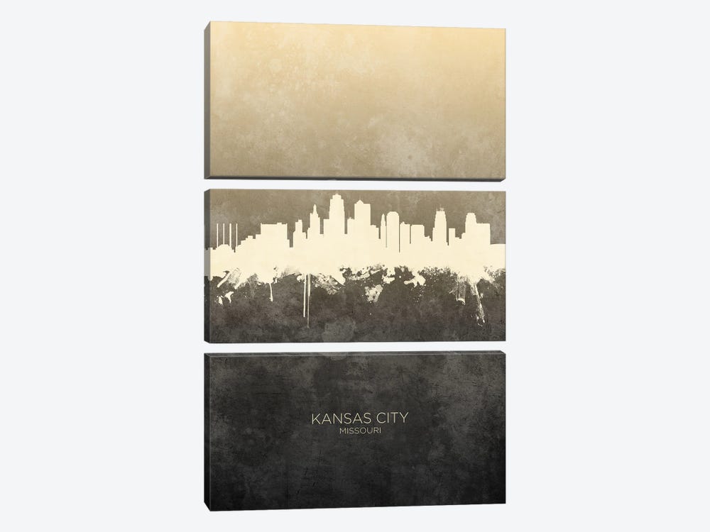 Kansas City Missouri Skyline Taupe by Michael Tompsett 3-piece Art Print