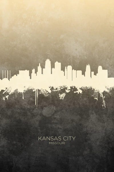 Missouri: Kansas City Missouri Skyline Taupe by Michael Tompsett