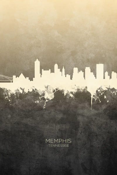 Tennessee: Memphis Tennessee Skyline Taupe by Michael Tompsett