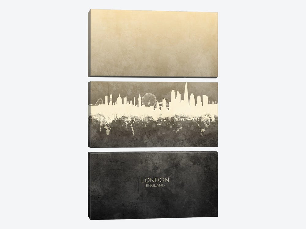 London England Skyline Taupe by Michael Tompsett 3-piece Canvas Wall Art