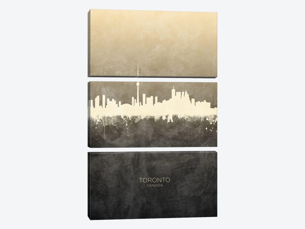 Toronto Canada Skyline Taupe by Michael Tompsett 3-piece Canvas Art