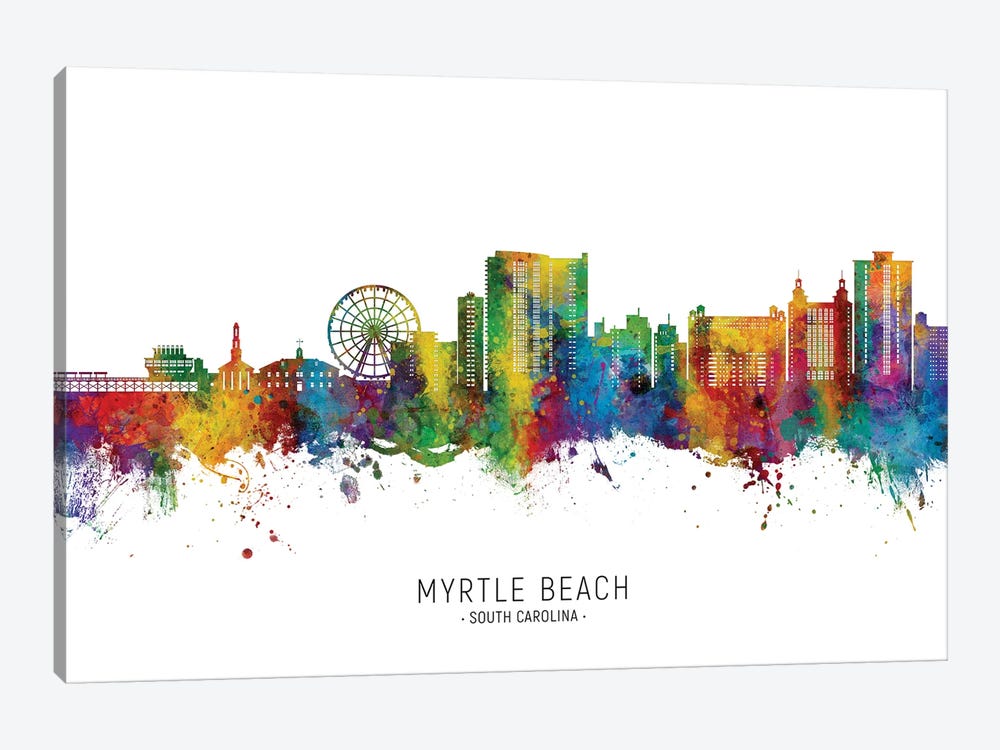 Myrtle Beach  Skyline City Name by Michael Tompsett 1-piece Canvas Artwork