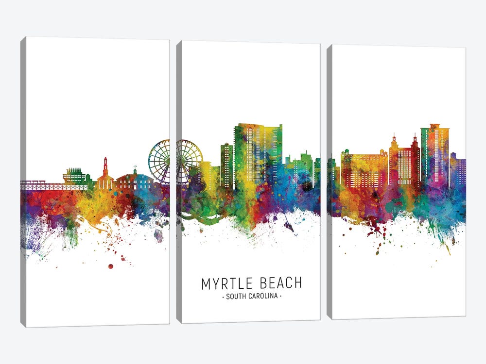Myrtle Beach  Skyline City Name by Michael Tompsett 3-piece Canvas Artwork
