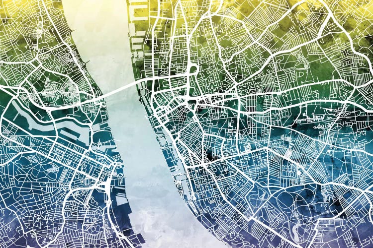 Gradient Map Of Liverpool, England, United Kingdom by Michael Tompsett wall art