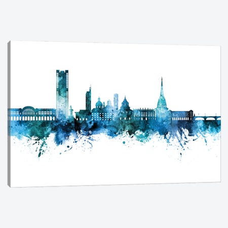 Turin Italy Skyline Blue Teal Canvas Print #MTO3414} by Michael Tompsett Art Print