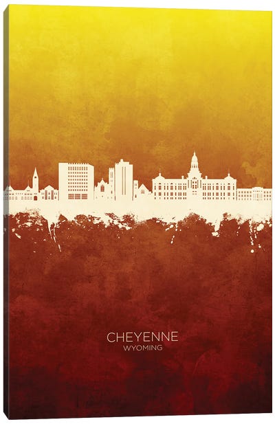 Cheyenne Wyoming Skyline Red Gold Canvas Art Print - Wyoming Art