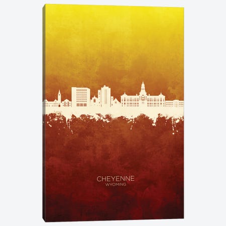 Cheyenne Wyoming Skyline Red Gold Canvas Print #MTO3419} by Michael Tompsett Canvas Wall Art