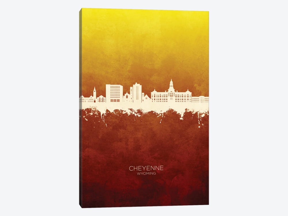Cheyenne Wyoming Skyline Red Gold by Michael Tompsett 1-piece Canvas Art