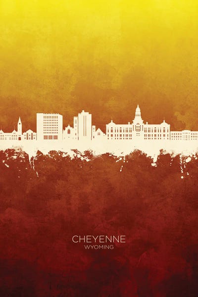 Wyoming: Cheyenne Wyoming Skyline Red Gold by Michael Tompsett