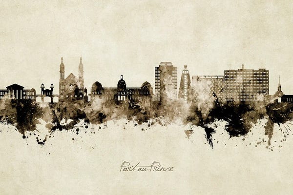Haiti: Port Au Prince Haiti Skyline Vintage by Michael Tompsett
