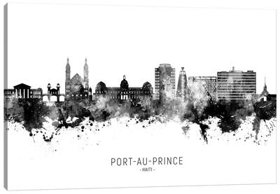 Port Au Prince Haiti Skyline Name Black & White Canvas Art Print - Haiti