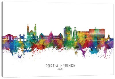 Port Au Prince Haiti Skyline City Name Canvas Art Print - Haiti