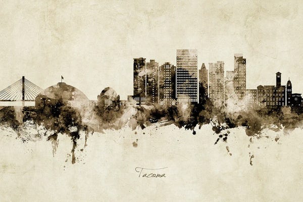 Tacoma: Tacoma Washington Skyline Vintage by Michael Tompsett